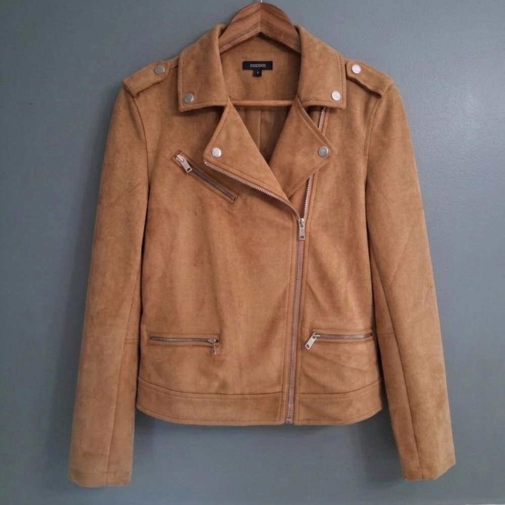 ODCOCD Camel Faux Suede Moto Jacket - Size Small
